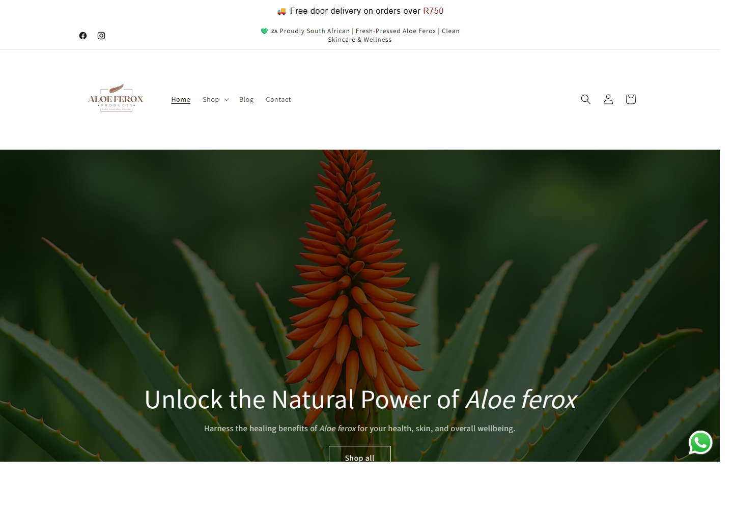 Aloe Ferox Products website screenshot